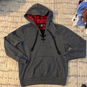 Swanndri New Zealand Gray Cotton Hoodie with Red Lining